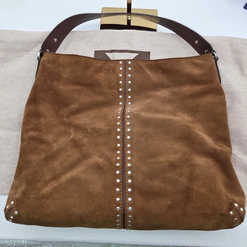 Michael Kors Large Slouchy Suede Hobo Bag Brown Studded Leather Y2K Dust Bag